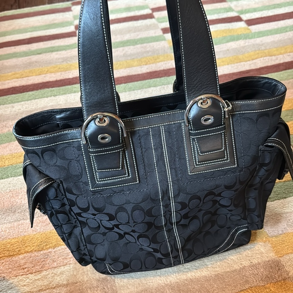 👜 Y2K Vintage Coach Signature C Black Jacquard Tote Bag